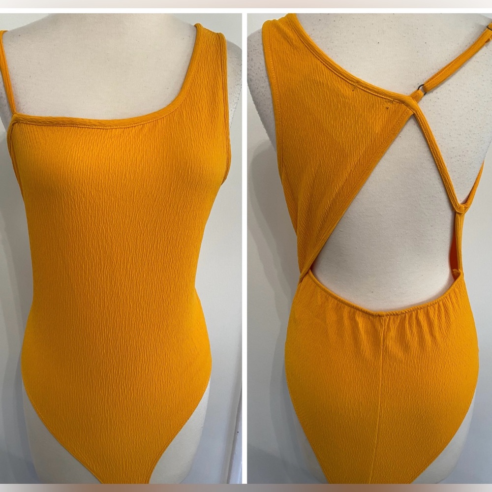 WILD FABLE Mango Orange One-Shoulder Bodysuit - Size L - NEW